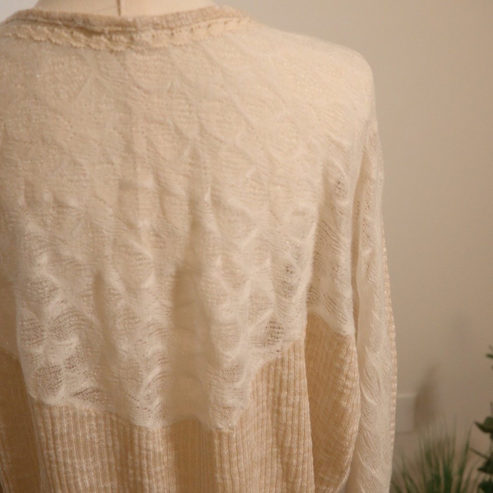 Altar'd State Cream Tan Crochet Lace Back High Low Knit Top Small - Picture 6 of 10